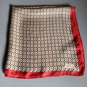 COACH Brown Tan and Red 100% Silk Square Scarf
